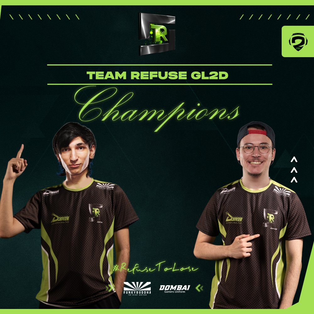 Team_Refuse's tweet photo. The Undisputed back-to-back CHAMPIONS of @GRLegends GL2D Summer Split 2023 👑 

GG WP @IonikosESports 

Sponsored by @Dombai_Europe | @funkybuddha2

#Refuse2Lose #DombaiSports #funkybuddha #GLL https://t.co/IgpIrwPtBs