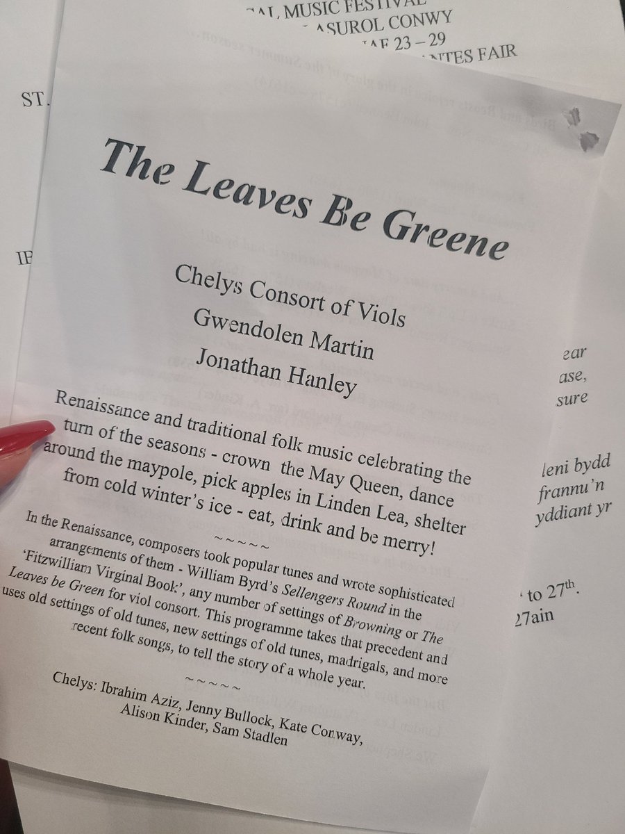 #renaissancemusic lovers will be thrilled with tonight's programme 'The Leaves Be Greene' presented by @chelysviols featuring soloists Gwendolen Martin, and Jonathan Hanley. Starting now!