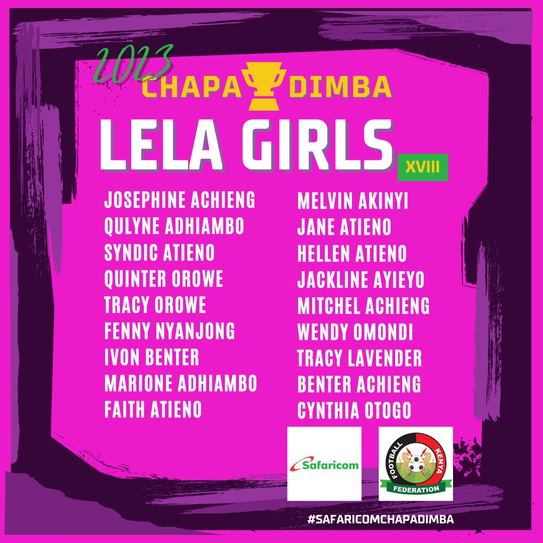 Official_LelaFC's tweet photo. Introducing the Lela 2023 Girls Chapa Dimba squad. Catch the group stage fixtures on Saturday 29th July 2023 from 8am at Karanda Primary school #SafaricomChapaDimba #chapadimbanasafaricom #chapadimba https://t.co/UgShb3mf2w