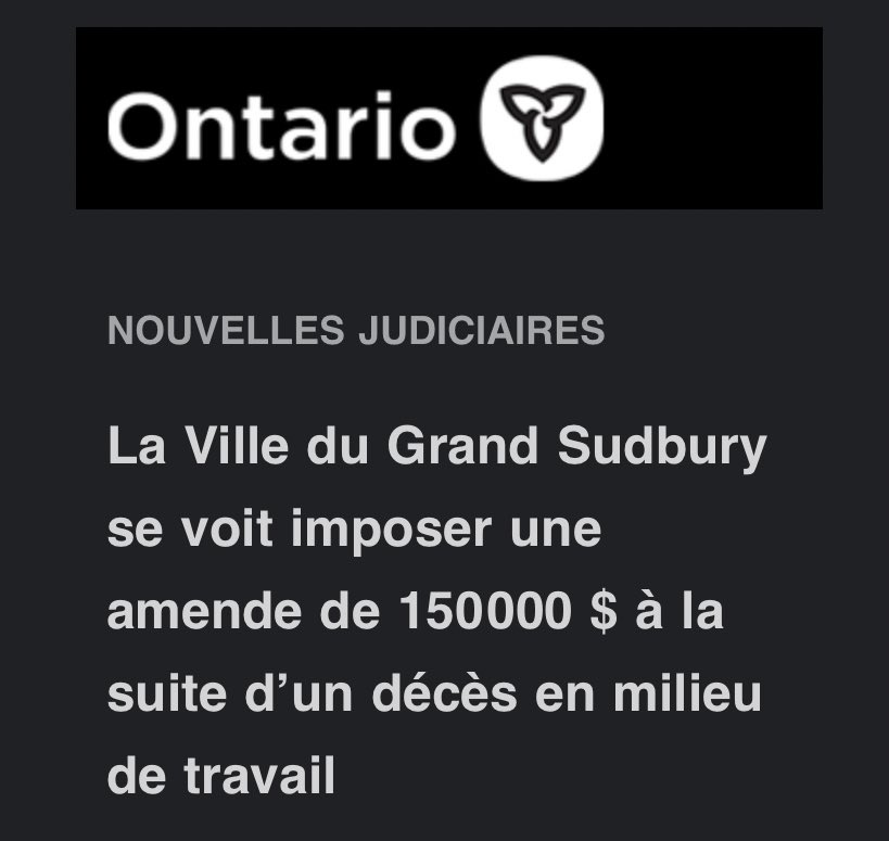 rebeline3's tweet photo. En mai dernier, un travailleur avait été blessé mortellement, coincé dans la machinerie d’un épandeur de sable dans un dépôt de #Levack. La ville de #Sudbury a failli à ses obligations d’employeur de protéger un travailleur, selon le jugement de la @OntarioOn. #ontpoli https://t.co/sR0cNf5Bf7
