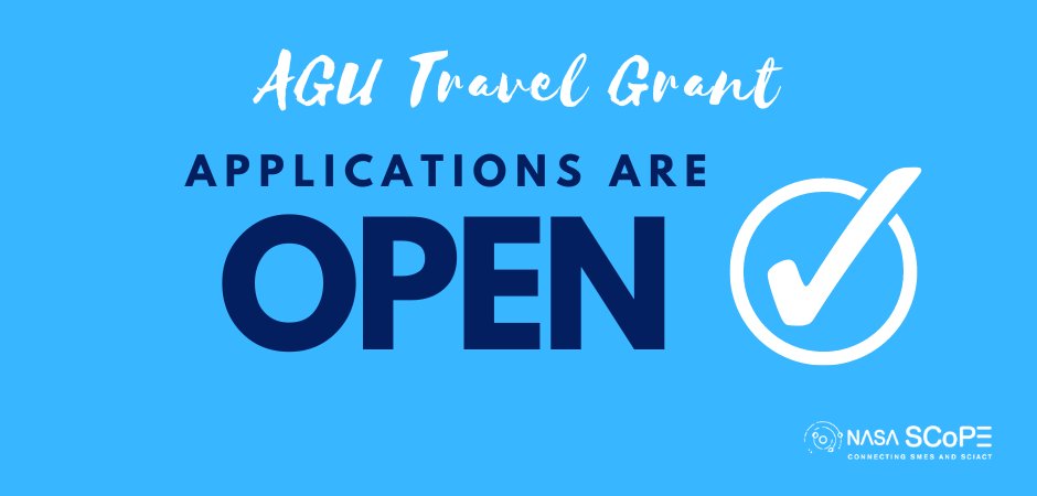 Applications are now OPEN for the #AGU23 travel grants! Submit your application before 9/15. bit.ly/AGUAff

#BlackInAstro #WomenInScience #LatinXinSTEM #DisabledinSTEM #NativeinSTEM #QueerInSTEM #DiversityinSTEM