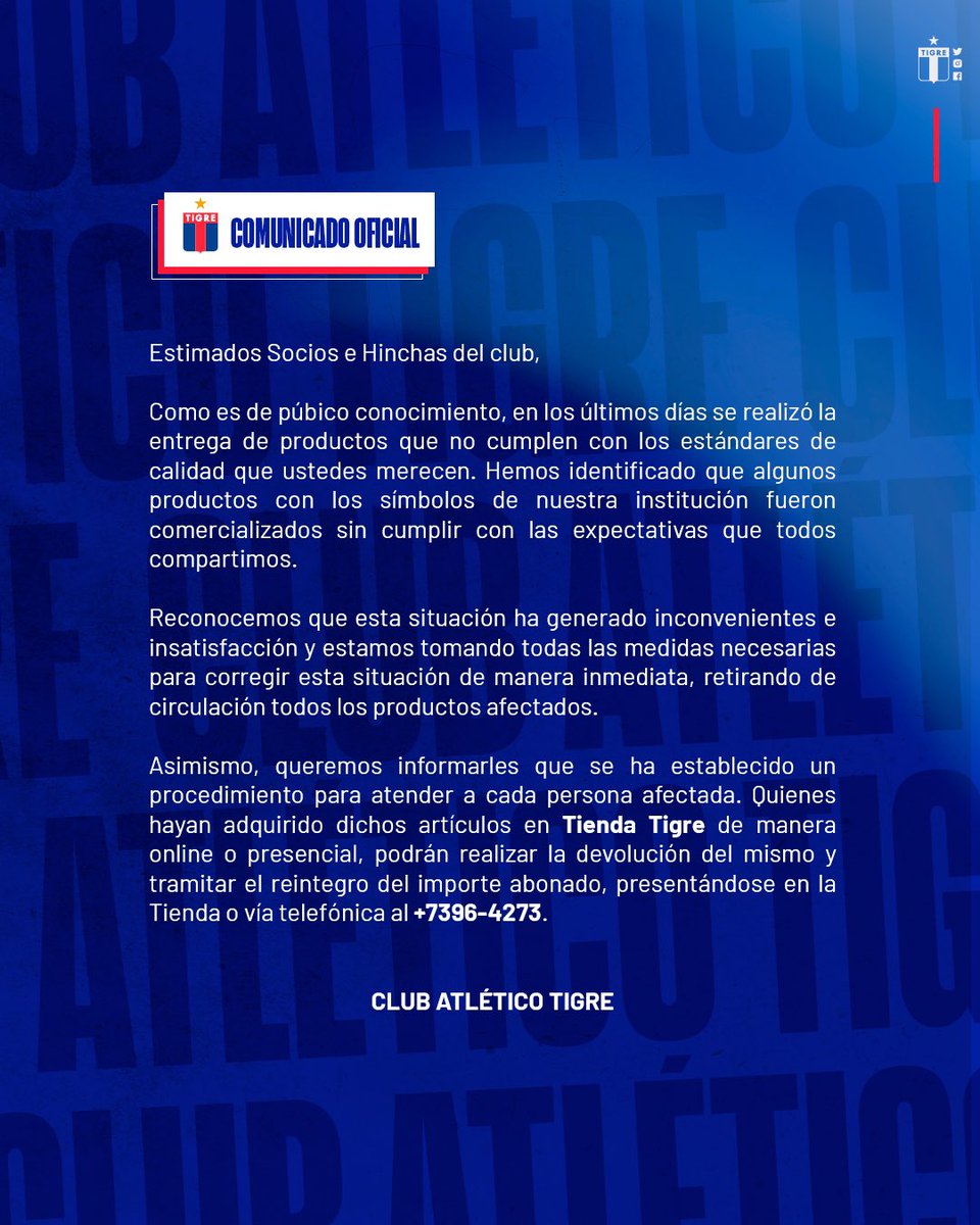 FOXSportsArg's tweet photo. #Fútbol | Tigre sacó un comunicado oficial explicando el inconveniente con la venta de su indumentaria: "Se realizó la entrega de productos que no cumplen con los estándares de calidad que ustedes merecen".

#FoxSportsArgentina #Tigre #Vélez #Argentina #Camperas https://t.co/alphTFENoa