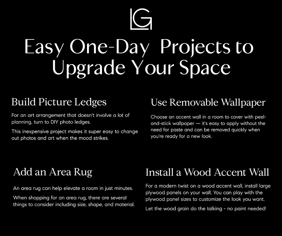 🏠 Upgrade Your Space in a Day! 🛠️

Build Picture Ledges 🖼️ 
Removable Wallpaper 🌿
Add an Area Rug 🧶 
Install a Wood Accent Wall 

Share your favorite home improvement ideas in the comments below. Happy decorating! 🏡✨

#HomeRenovation #InstaDecor