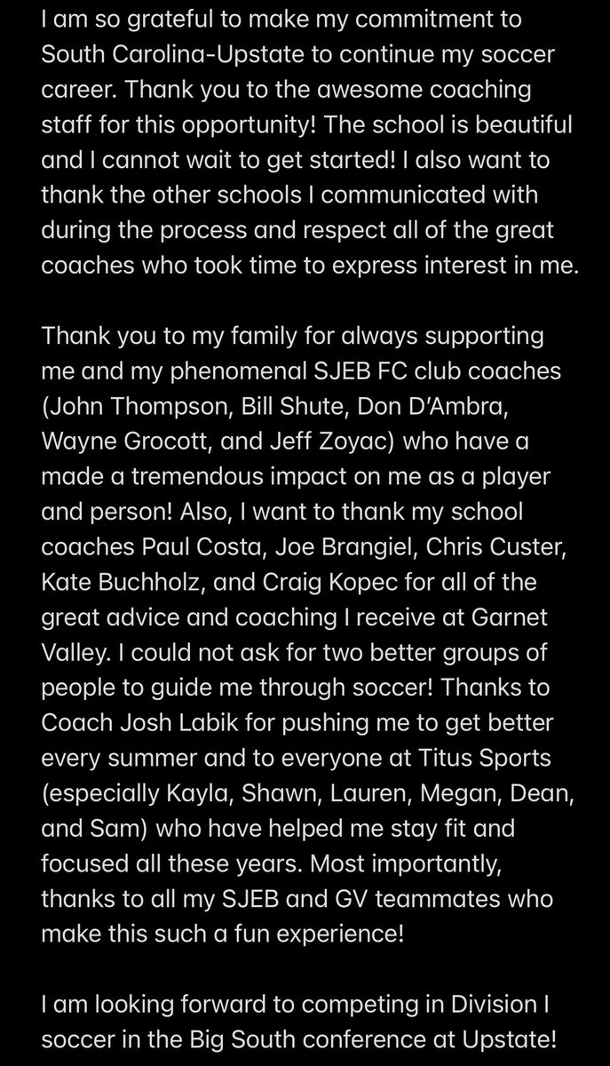 MaddieSmith2025's tweet photo. I’m thrilled to announce my verbal commitment to continue my athletic &amp; academic career in Division I w/ @UpstateWSoccer in the @BigSouthSports Conference. Thank you to the coaching staff for offering me this great opportunity! #SpartanArmy 

@SJEBFC  @ImYouthSoccer @JREskilson https://t.co/7zIx1SBPn4