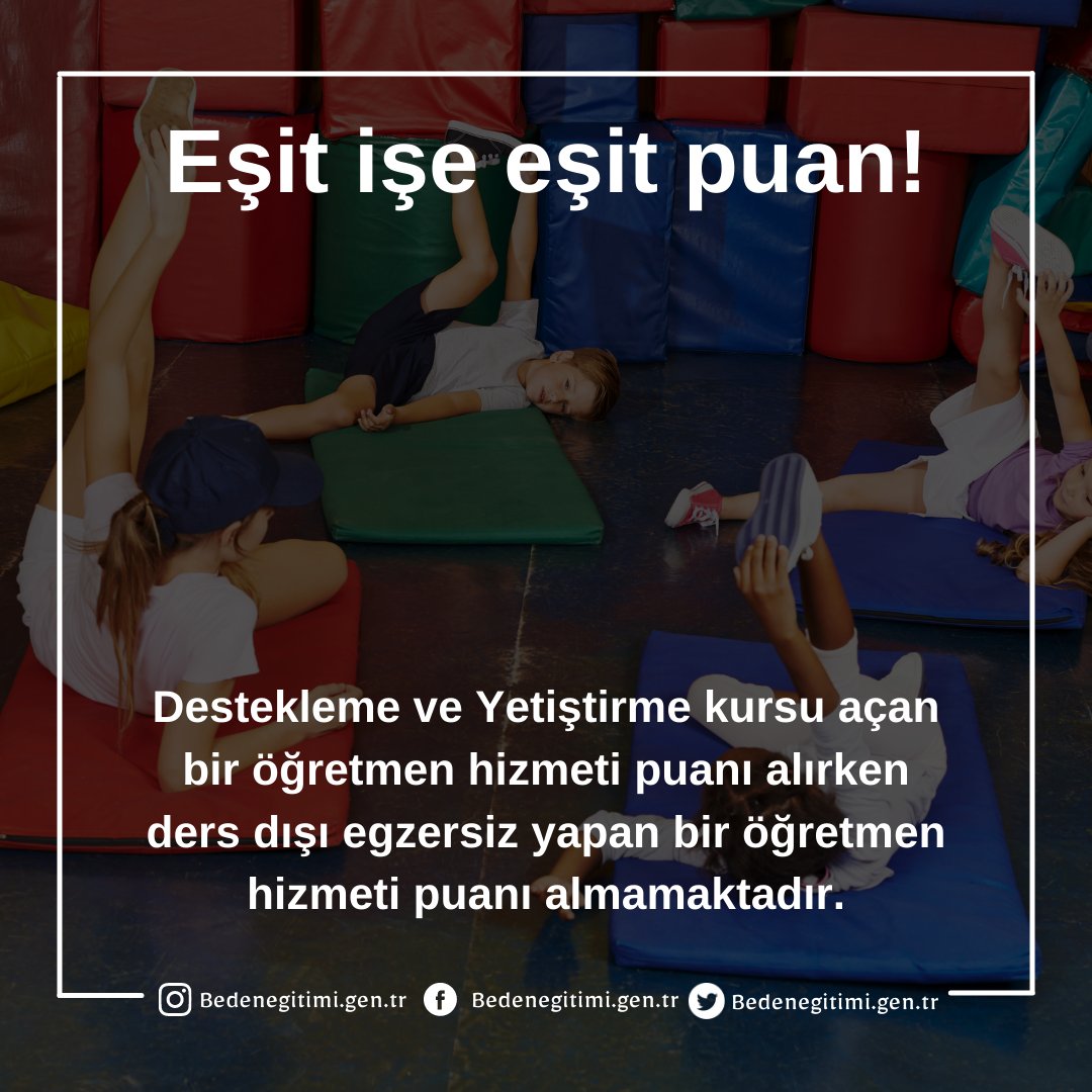 Destekleme ve Yetiştirme kursu açan bir öğretmen hizmeti puanı alırken ders dışı egzersiz yapan bir öğretmen hizmeti puanı almamaktadır. Bu durum "Eşitlik ilkesine" aykırıdır. 

#eşitişeeşitücretdyk

<a href="/Yusuf__Tekin/">Yusuf Tekin</a> <a href="/tcmeb/">Millî Eğitim Bakanlığı</a> <a href="/turkegitimsen/">Türk Eğitim Sen</a> <a href="/EgitimBirSen/">Eğitim-Bir-Sen</a> <a href="/egitimis/">Eğitim-İş</a> <a href="/egitimsen/">Eğitim Sen</a>
