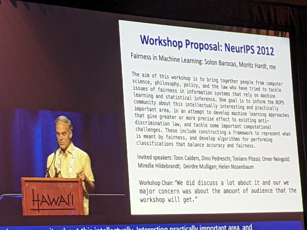 They proposed a workshop for #NeurIPS2012 on fairness in machine learning. It was rejected. Why? Not clear if anyone would be interested.
