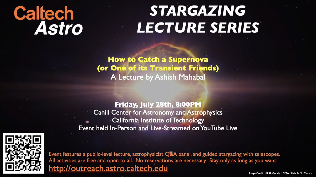 How do the astronomical objects in our sky change each night? What sorts of objects change and why? How can you interact with these data? Join us Friday, July 28 @ 8PM for a free public lecture hosted both in-person and on Youtube, with stargazing! outreach.astro.caltech.edu