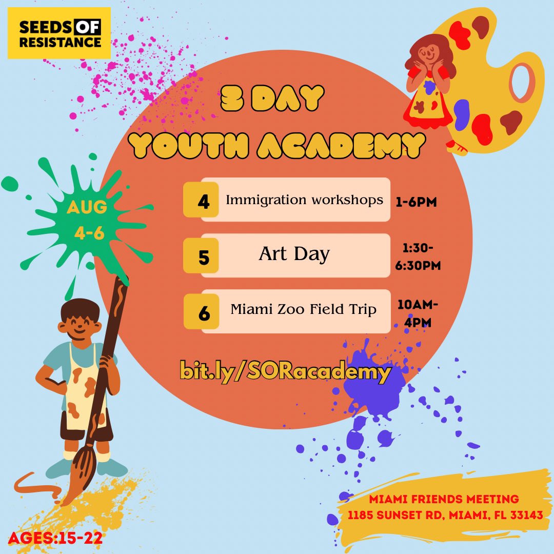 ResistanceSeeds's tweet photo. Miami Youth!! Join us next weekend to meet new friends, learn together and create art. 🎨 

Dm for more info! And register at https://t.co/fBZTutFcOF https://t.co/P3j98eOzup