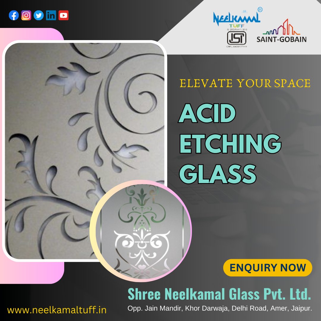 Elevate Your Space with Acid Etching Glass !

For business enquiry...
Call us now: +91 87399 99660 or 
Visit our website: neelkamaltuff.in

#AcidEtchingGlass #AcidEtching #EtchingGlass #MirrorGlass  #toughenedglas #durableglass #glassmanufacturer #neelkamalglass