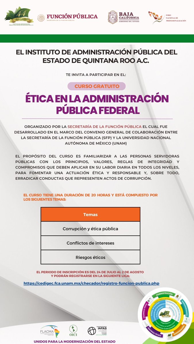 iapqroo's tweet photo. Participa en la 2da edición de este importante Curso que ofrece la @SFP_mx para todas las personas servidoras públicas de los 3 órdenes de gobierno, por medio del Foro Nacional de Profesionalización al que pertenecemos. REGÍSTRATE en https://t.co/IqWfNkCEVZ https://t.co/5cFgXyVjn6
