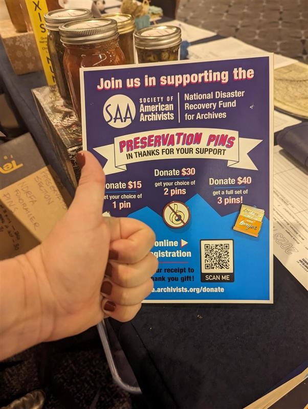myriad_cxns's tweet image. Stop by the @SAApreservation silent auction!  Myriad&apos;s Executive Director is volunteering at the table.  All proceeds benefit SAA&apos;s disaster fund!