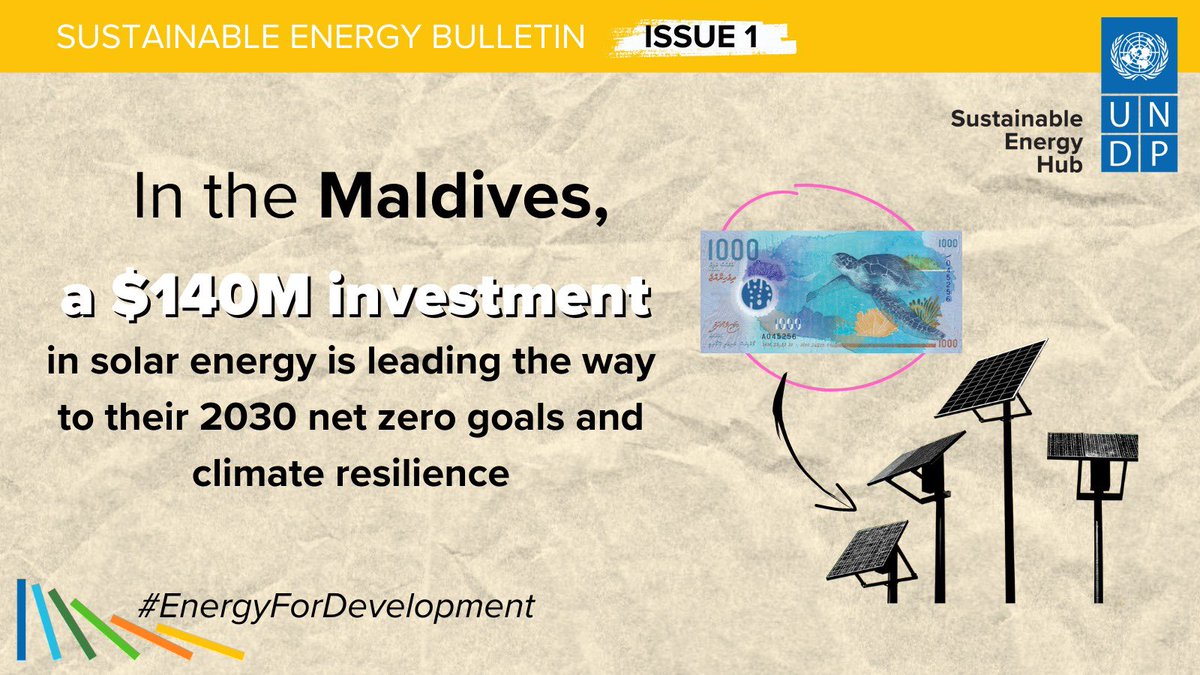 In the Maldives, a $140M investment in solar #energy ⚡️through blended finance is powering the path to self-dependence and energy resilience.
Read how #SIDS 🏝️are harnessing innovative solutions for their energy transition 👉 bit.ly/SEHBulletin1 
#EnergyForDevelopment