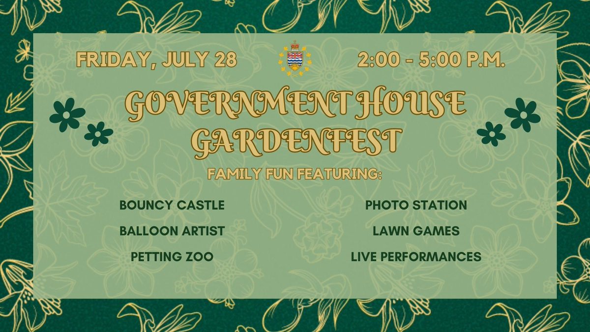 Join us at <a href="/GovHouseBC/">Government House</a> TOMORROW at 2:00 pm for Gardenfest! It's a free outdoor event, with fun for the whole family. 

Learn more: ltgov.bc.ca/blog/governmen…