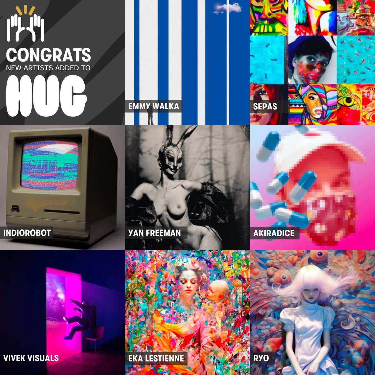 theHUGart's tweet photo. Congratulations to the latest artists curated by our community and added to HUG 🎊

@EmmyWalka
@ryoryoxxxxxx
@ekavibes
@vivek_visuals
@akirad
@yan__freeman
@indiorobot
@sepas_eth

Welcome! We can't wait to see how you customize your profiles 🤗 https://t.co/oE0FhwxCsH