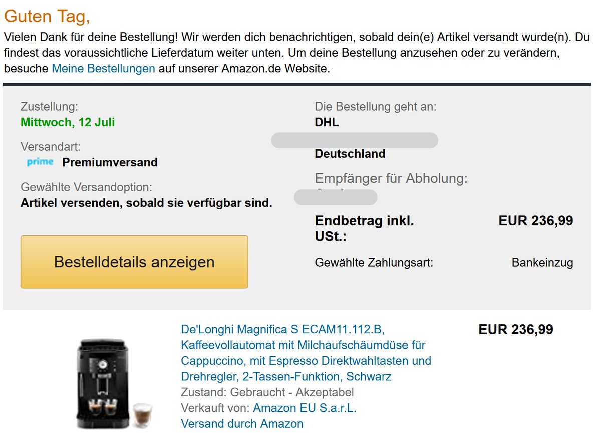 AM48140718's tweet photo. @AmazonHelp Das Lieferdatum wurde drei Mal korrigiert. Jetzt gibt es gar kein Lieferdatum mehr. Warum schicken die nicht einfach eine andere Maschine? Stehen ja genug bereit. Ich hab schon dreimal kontaktiert und keine Lust mehr. Sagt halt wenigstens den wahren Grund. https://t.co/a9YnSlo4E6