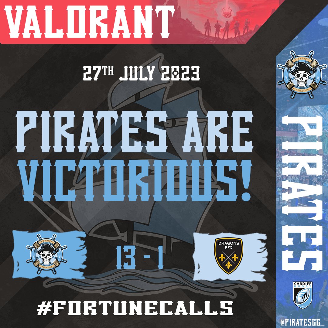 PiratesGG_'s tweet photo. ๐ดโโ ๏ธ PIRATES SLAY DRAGONS IN THE FINAL BATTLE! ๐ดโโ ๏ธ
Pirates keep their win record 100% by winning 13-1 on Ascent.
๐ค GGWP @DragonsGG_, what a way to close out the season!
#WEL2 | @EsportsWales | @Cardiff_Rugby | #FortuneCallsโ https://t.co/6B7gDJGRE2