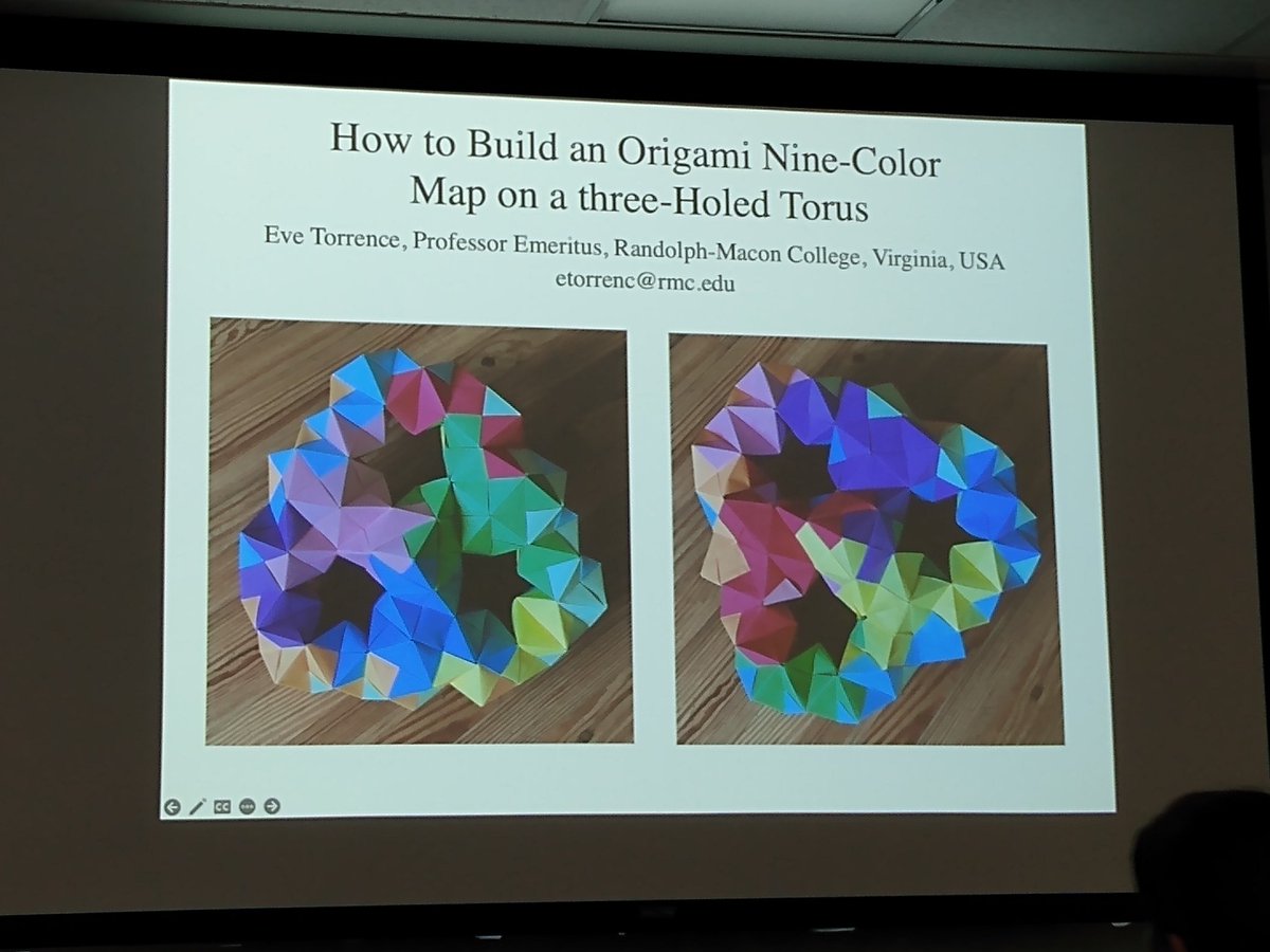 msmathcomp's tweet photo. The @BridgesMathart session continues with Eve Torrence describing how to build a flat torus with modular origami. Want to build your own? Find all the details here: https://t.co/M1iDmCoug6 https://t.co/xHvnoMnpbG