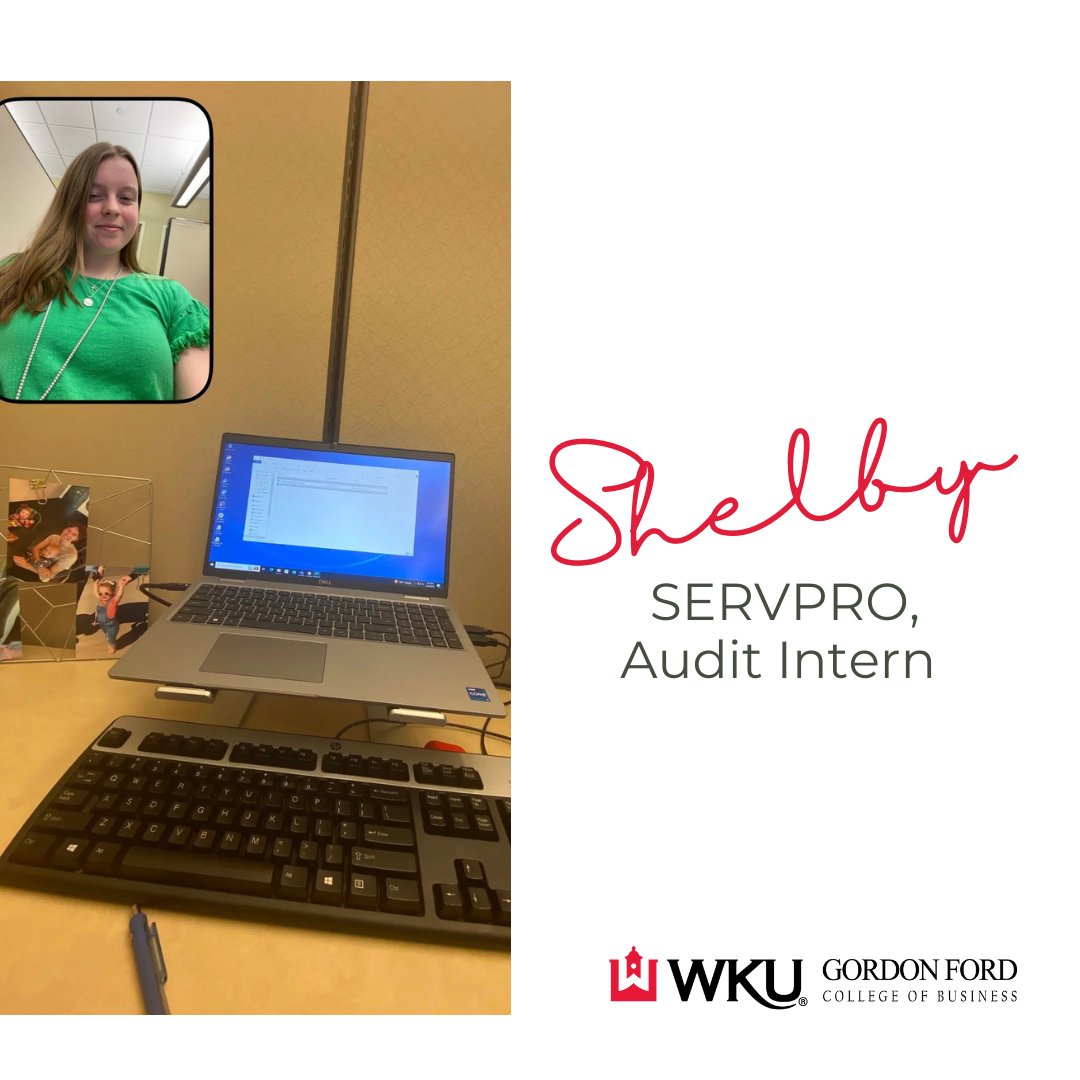 🔴 Meet Accounting major, Shelby Markus
💼 Shelby is an Audit Intern for SERVPRO 

#wku #internship #youbelongatgfcb #nationalinternday23 #appliedlearning