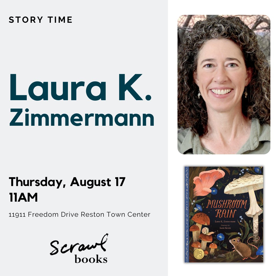 Join us at Scrawl Books on Thursday, August 17 at 11AM for story time with Laura K. Zimmermann! @LauraK_PBwriter will be reading her debut picture book, Mushroom Rain, which is as educational as it is delightful. Order here: scrawlbooks.com/event/story-ti…