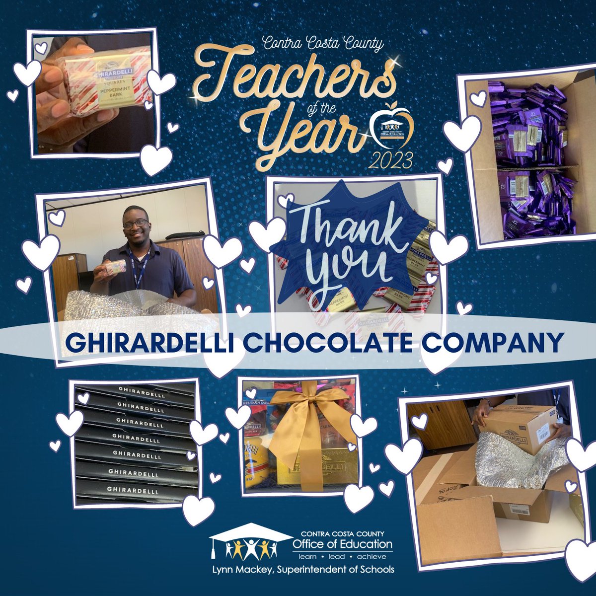 CoCoSchools's tweet photo. Thank you to Ghirardelli Chocolate Company for your generous donation of chocolate! These sweet treats are going in swag bags for our Teachers of the Year Celebration on September 21.
https://t.co/DadIYSgsNX
#TOY #ThankYou #Chocolate #SwagBags https://t.co/7BKe5hr1p6