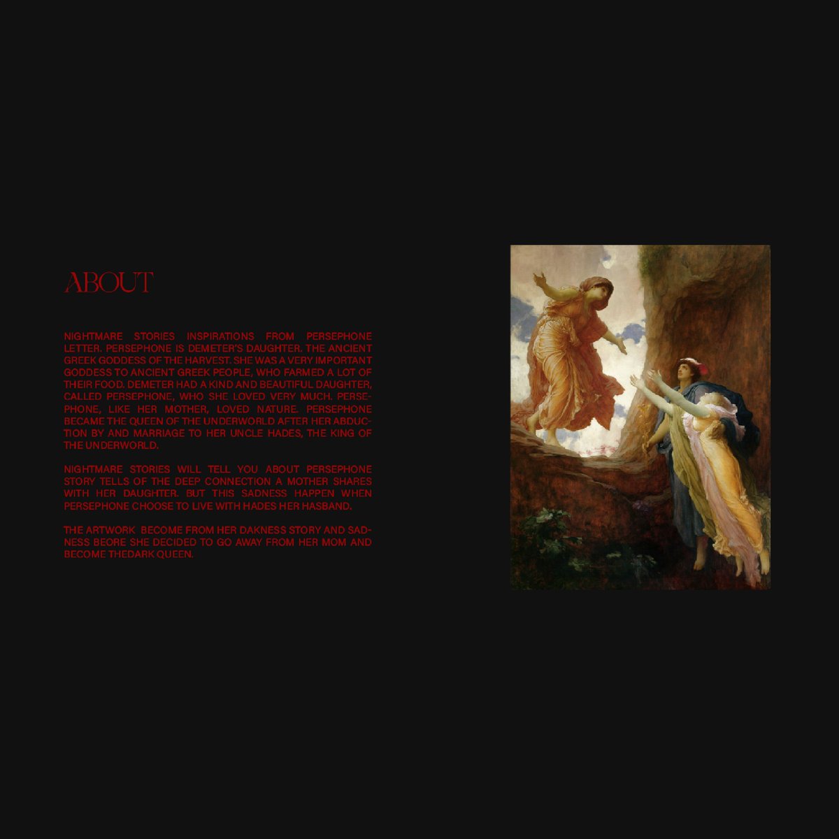 RK666SX6's tweet photo. From Persephone's Letter
Nightmare Project

Concept art designs inspiration from poetry "Life Lessons From Myths And Monsters" https://t.co/Yc2H7FsxTw