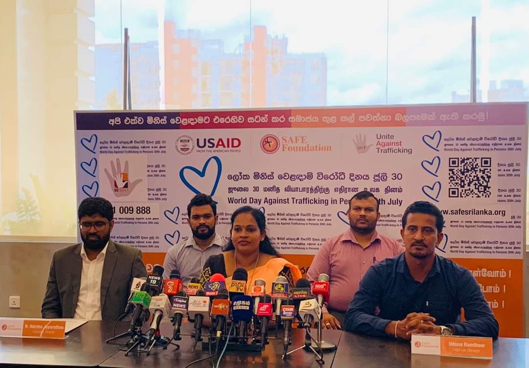 SAFEFoundation1's tweet photo. "Addressing #humantrafficking needs a collective response by identifying and protecting victims, prosecuting perpetrators, and tackling the ever-changing nature of the crime.", press conference on #EndHumanTrafficking by SAFE Foundation #SriLanka https://t.co/SqTdg9hFYw