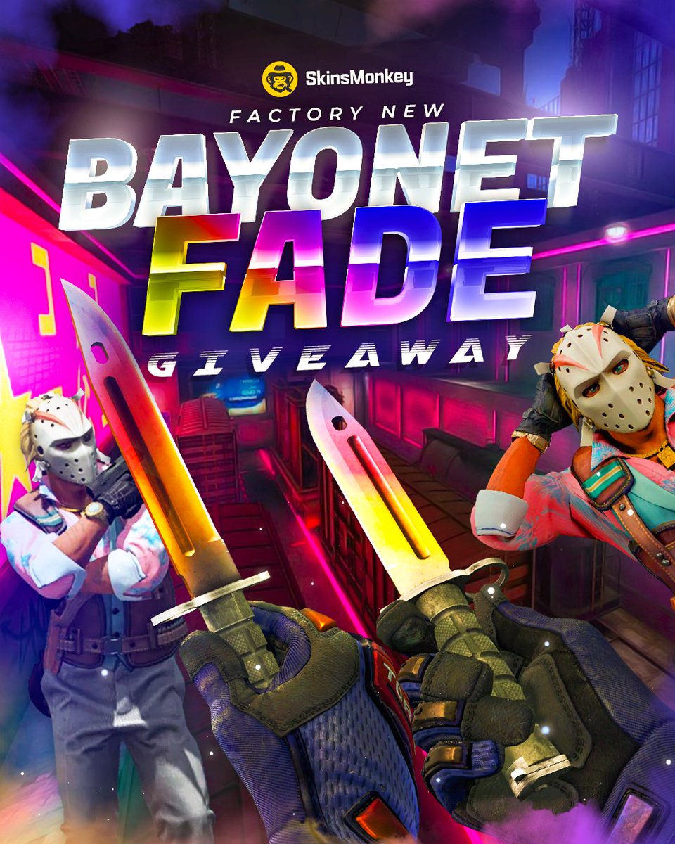 🙈 Mr. Monkey is giving away this awesome looking Bayonet Fade (Factory New) with 97% Fade to celebrate 50.000 Followers! 🎉 To enter the giveaway: • Follow us • Retweet ♻️ • Tag a friend Good luck! 💛