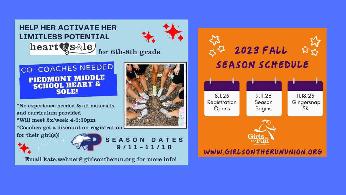 PiedmontMSNC's tweet photo. Interested in helping coach Girls on the Run? It is a wonderful opportunity for our girls to focus on their physical and emotional health. Contact Ms. Cachine with questions: brittani.cachine@ucps.k12.nc.us @ucpsnc @aghoulihan #PdMSRocks https://t.co/RkifGpwhYd