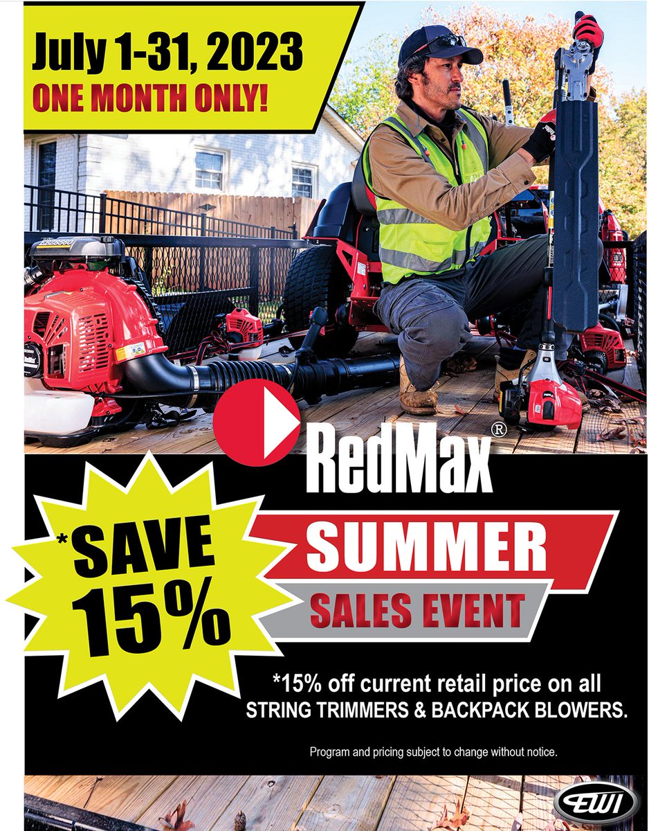 beisswengers's tweet image. RedMax Sale on now.  15% OFF all remaining Trimmers and Backpack Blowers.  All units are set-up, serviced, and ready to go.  Sales, Parts, and Service is open 7 days a week. #redmax #trimmers #blowers #summer #sale #beisswengers #stpaul #minneapolis #mn