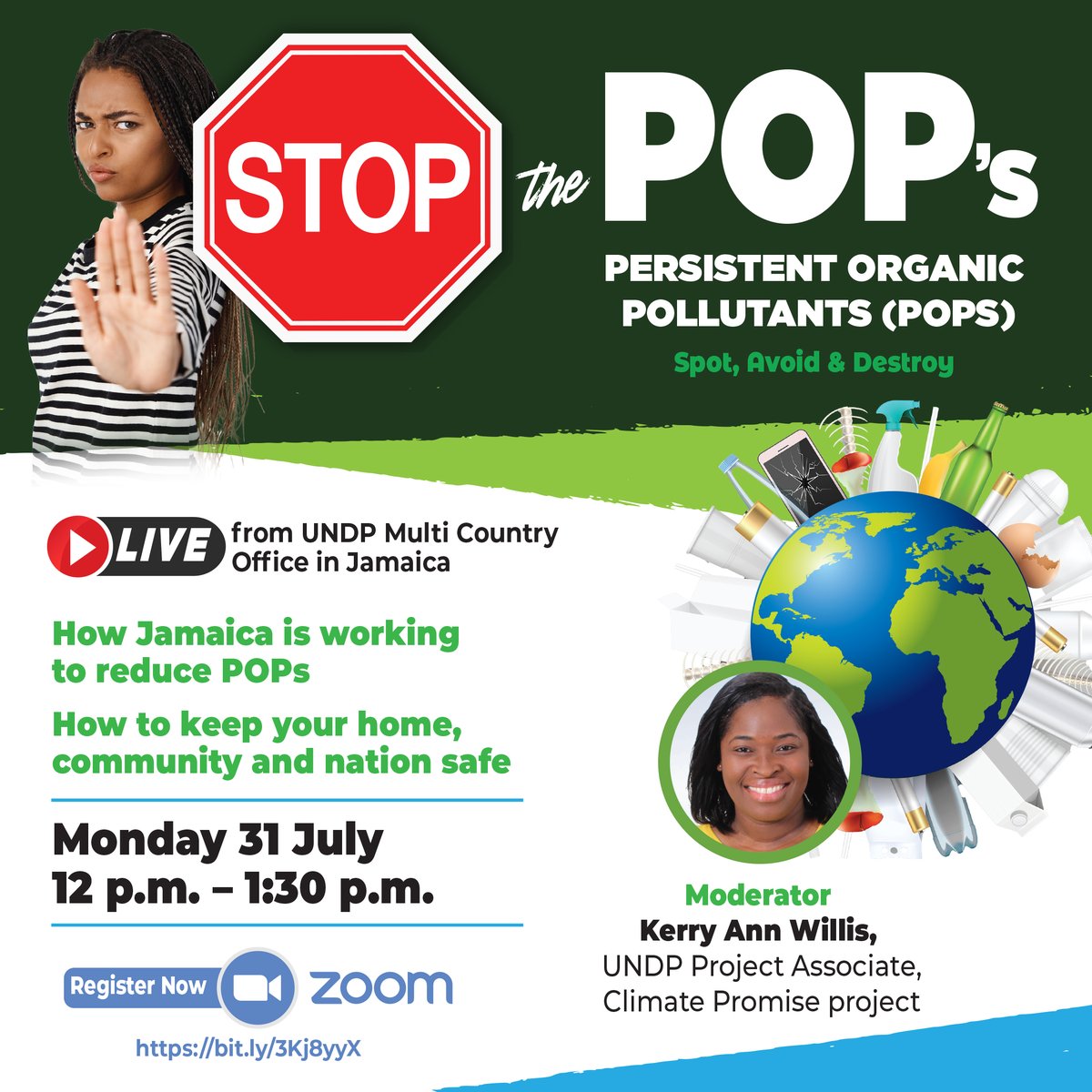 UNDPJamaica's tweet photo. How do you Spot, Avoid & Destroy dangerous pollutants? What is 🇯🇲 doing to📉the danger?
REGISTER NOW: https://t.co/oF654Pqirt
Join #UNDP, @megjc_jm & @nepajamaica's reps live, for Tips & Resources.🗓️12 p.m. Mon. 31 Jul.
Let's #StopThePOPs (Persistent Organic Pollutants) https://t.co/XRFfhBK9Ud