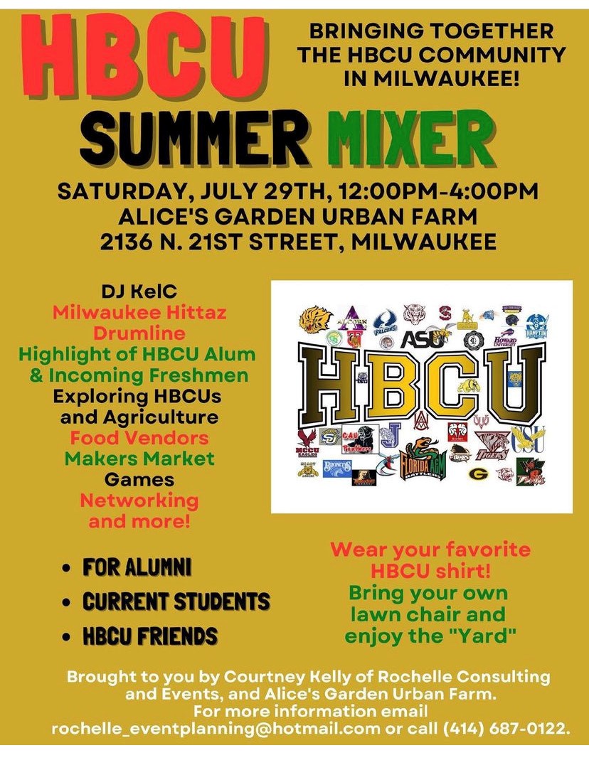 HBCU Summer Mixer to be held at Alice’s Garden on Saturday

#HBCU 

city.milwaukee.gov/ImageLibrary/G…