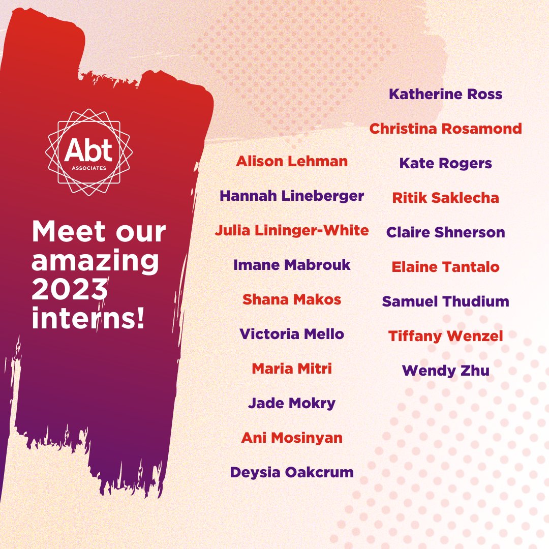 AbtGlobalImpact's tweet photo. Here to Make a World of Difference! 

The #Abternship program provides a great learning opportunity for interns to contribute directly to Abt’s impact and work on global projects. On #NationalInternDay, we’re celebrating our 37 talented interns joining us in 2023 🎉 🎉 🎉 https://t.co/nYLthyZaAL