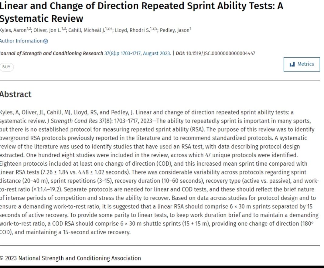 Aaron Kyles (@kylesaaron) on Twitter photo I am delighted to have a paper from my PhD. research published with JSCR.
" Linear and Change of Direction Repeated Sprint Ability Tests: A Systematic Review"
🔗journals.lww.com/nsca-jscr/Abst…
<a href="/DrJonOliver/">Jon Oliver</a>, <a href="/MCahillPhD/">Micheál Cahill</a>, @DrRSLloyd, <a href="/Pedley_J/">Dr Jason Pedley</a> I am delighted to have a paper from my PhD. research published with JSCR.
" Linear and Change of Direction Repeated Sprint Ability Tests: A Systematic Review"
🔗journals.lww.com/nsca-jscr/Abst…
<a href="/DrJonOliver/">Jon Oliver</a>, <a href="/MCahillPhD/">Micheál Cahill</a>, @DrRSLloyd, <a href="/Pedley_J/">Dr Jason Pedley</a>