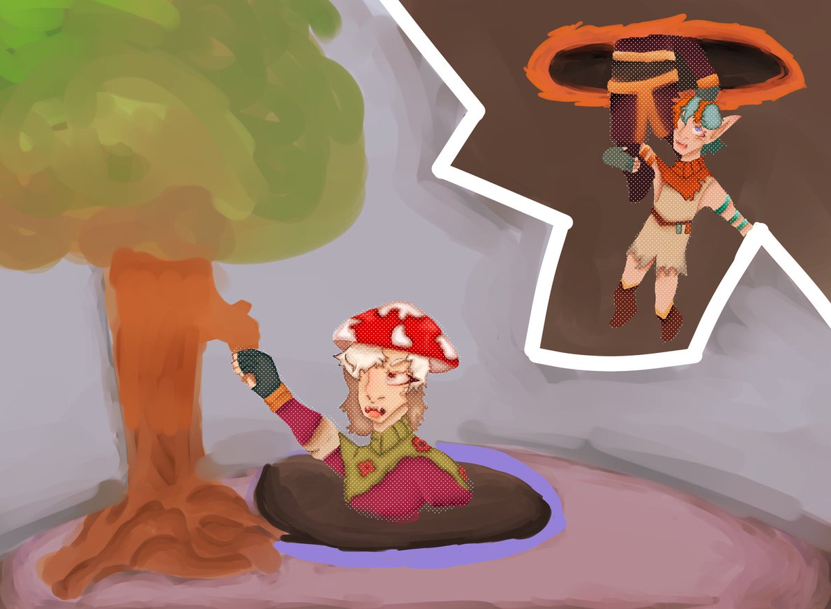R3n_d0g's tweet photo. Teleporter Scott somehow teleported into the void and to save himself, he dragged Mushroom mage Scott with him. But mushroom mage is smart and grabbed a nearby tree

#NewLifeSMP #NewLifeSMPfanart #smajorfanart https://t.co/auofbROqQm