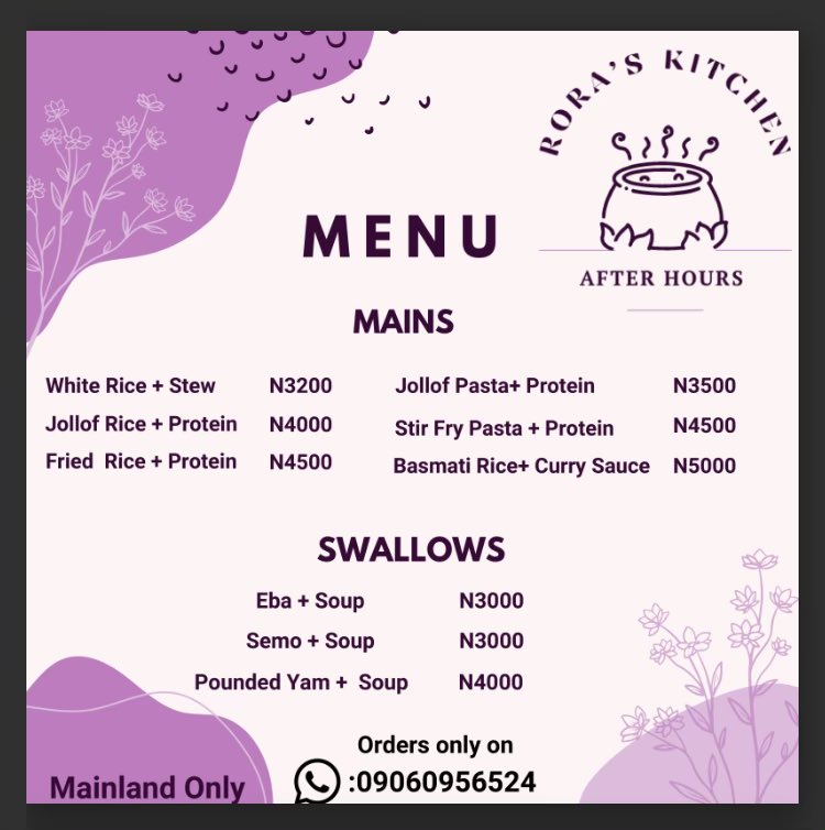 AfterHoursRora's tweet photo. Indulge in a delectable dinner experience like no other on the mainland!

The Kitchen is open and now available to deliver freshly prepared meals right to your doorstep.

09060956524 to order on WhatsApp.
7pm - 4am.

#midnightfood #lagos #BBNaijaAllStar https://t.co/aSJ3X8YC46