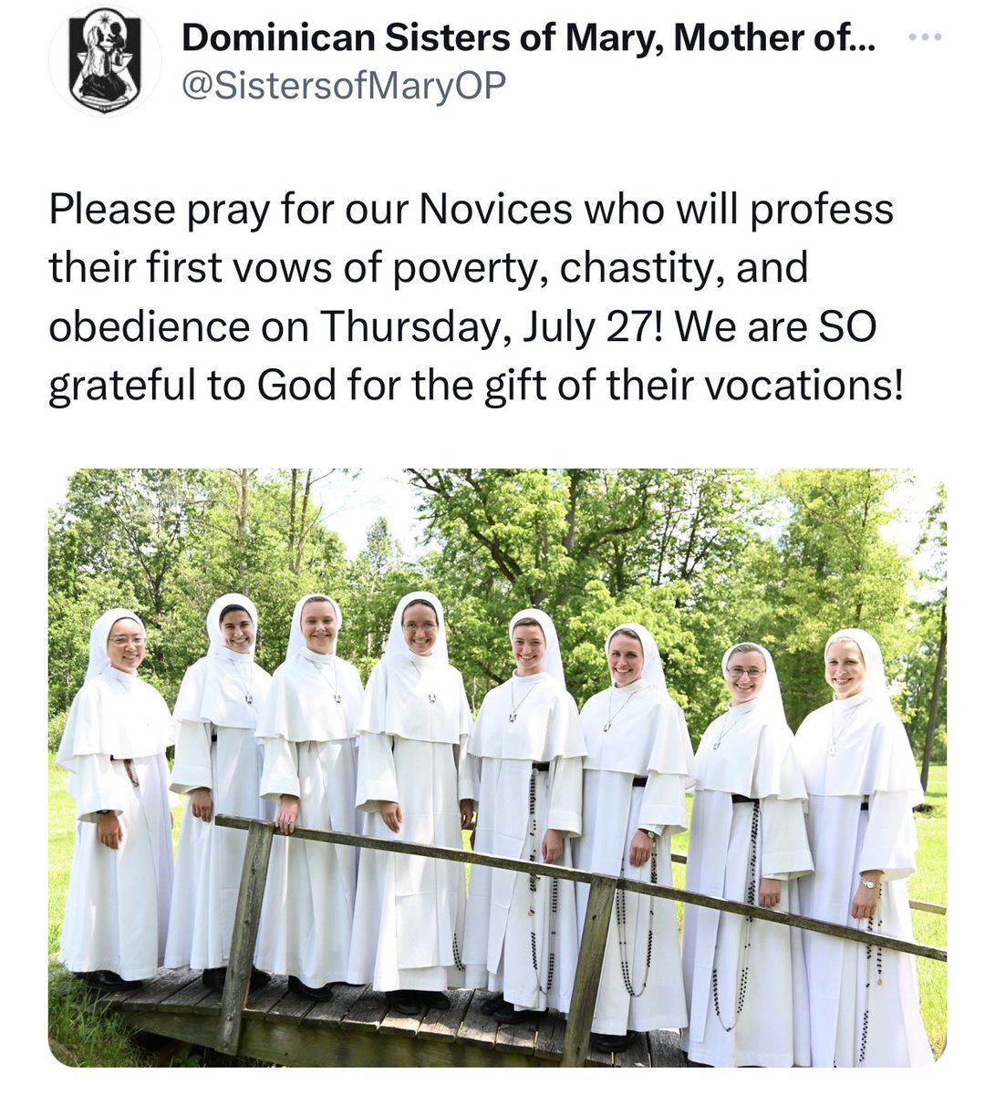 Congratulations @SistersofMaryOP may you be graced to live the religious life in faithfulness… 

#CatholicTwitter
