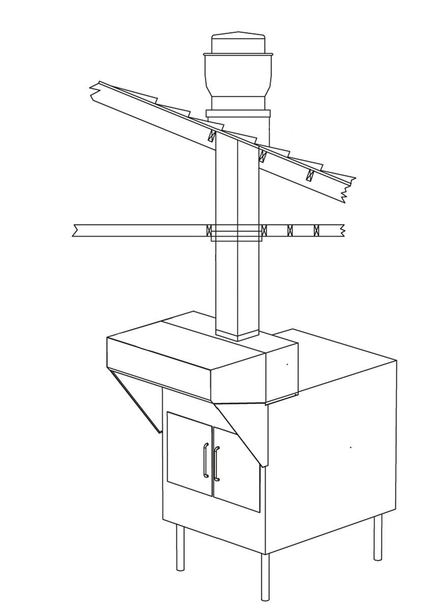 The VSP eyebrow hood is a Type 1 hood that can be used in stand-alone or through the wall applications. Front flue ventilation is required and the system is only available for 120v gas rotisserie smokers. #southernpridesmokers #vsphood