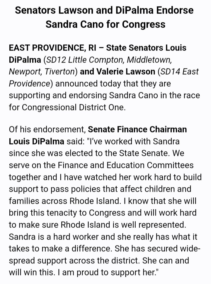 RayBaccari's tweet photo. State Senators @SenLouDiPalma and @Val_Lawson endorse Sen. @SANDRISCANO for Congress. https://t.co/UNyX8CyO9h