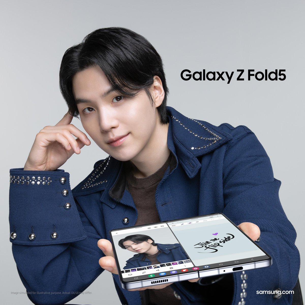 SamsungMobileUS's tweet photo. A whole mood with #SUGA of @BTS_twt with #GalaxyZFold5 💜 

Pre-order now: https://t.co/6Mnn5CxG9a
 
#GalaxyxSUGA #GalaxyZFold5 #JoinTheFlipSide #SamsungUnpacked https://t.co/GZYUAJZ9hZ