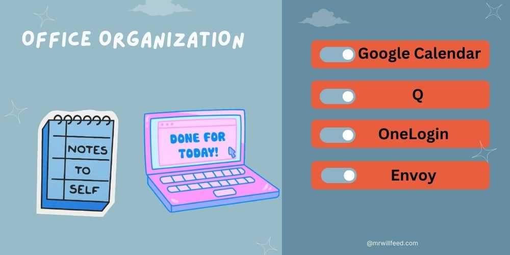 MrWillFeed_tech's tweet image. Here are some office organization apps you might find useful:
#GoogleCalendar
#Q 
#OneLogin
#envoy