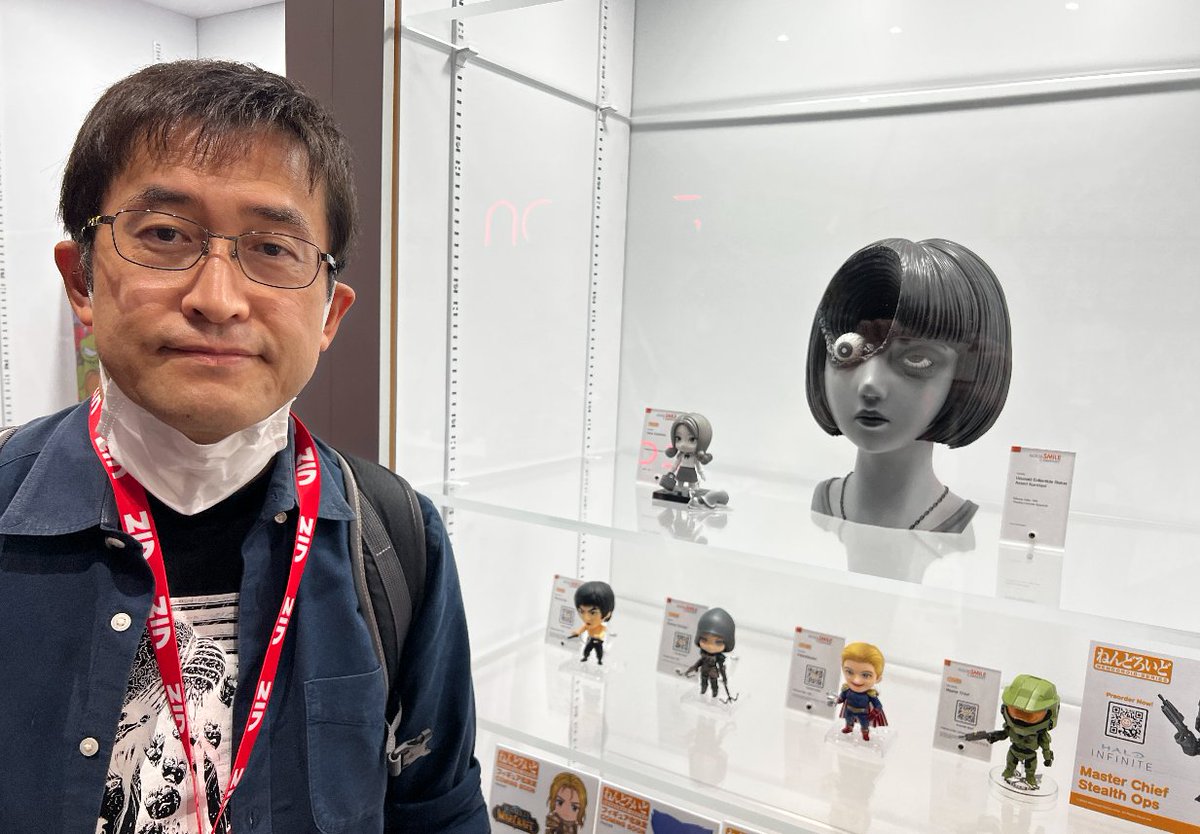 GoodSmile_US's tweet photo. #SDCC2023 might be over but the memories will last forever! Master of horror @junjiitofficial dropped by our booth to give us his blessing on Nendoroid Kirie Goshima and our Azami Kurotani bust!

#Uzumaki #JunjiIto #nendoroid #goodsmile https://t.co/OBylyH39Hh