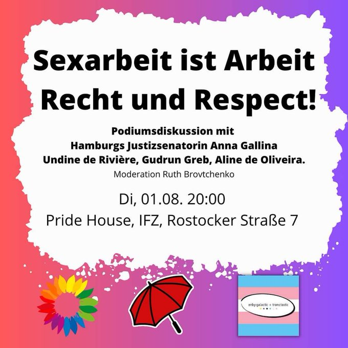Hier! Ich bin am kommenden Dienstag Abend auf dem Podium im Pride House und ich freue mich auf einen vollen Saal. 😊

#Hamburg #csdhamburg #hamburgpride