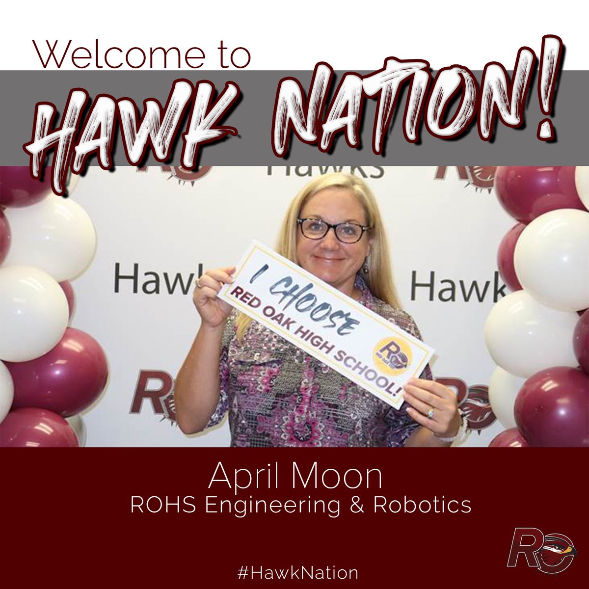 New Teacher Spotlight 🔦 April Moon!

We are excited to welcome April Moon to the #ROISD family! She is joining us as a Red Oak High School Engineering &amp; Robotics Teacher. Welcome to Hawk Nation April! We're so happy you're here! #HawkNation #ichooseroisd