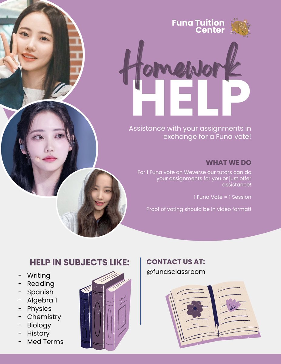funasclassroom's tweet photo. Hello, we are the Funa Tuition Center! 

Inspired by the work of the Riyangi Tuition Center, we decided to open an account offering homework service and assistance in exchange for a vote for Funa on Weverse! (1/3) https://t.co/vekRrF4m8a