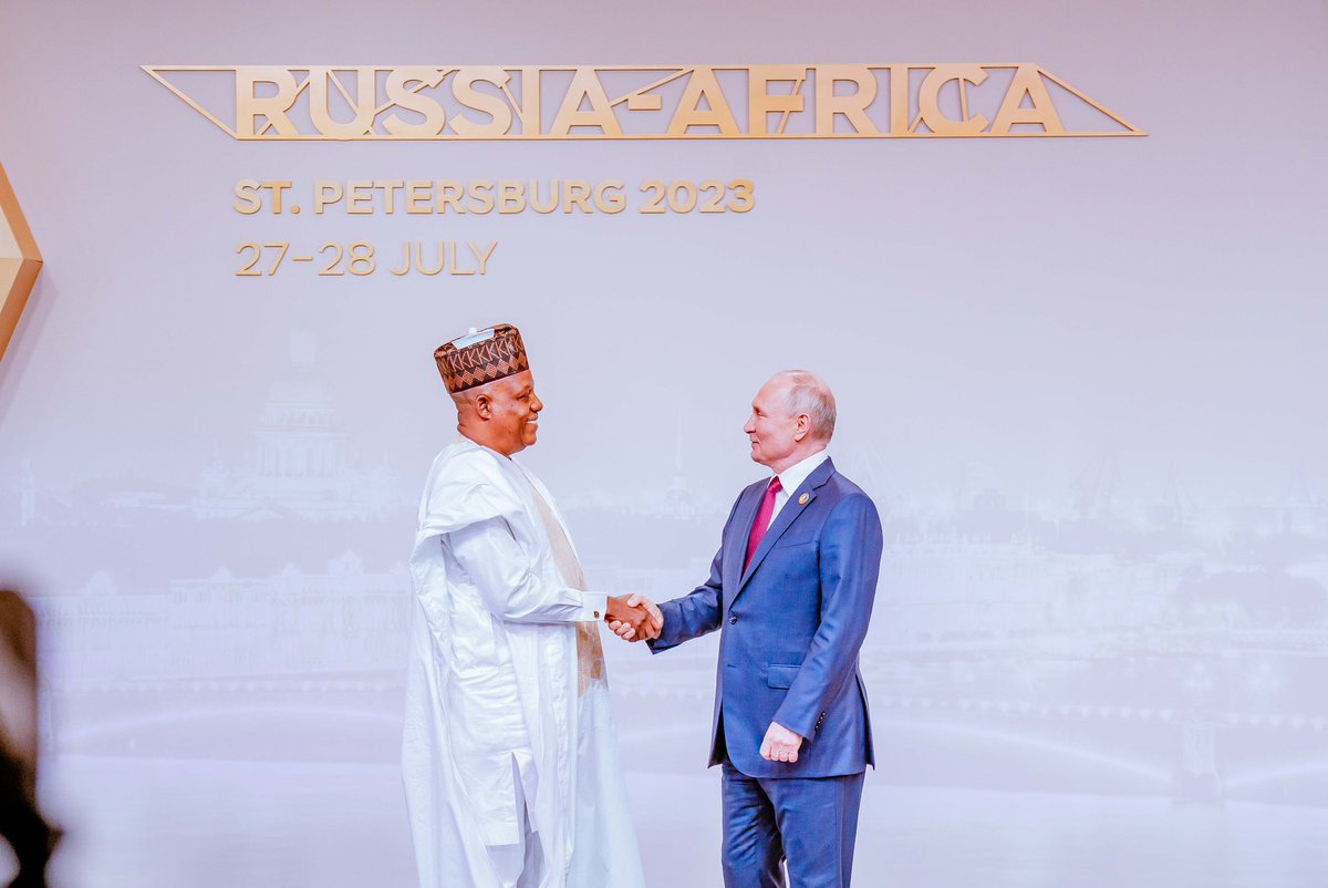 officialSKSM's tweet photo. VP @KashimSM meets Russian President Vladimir Putin at the ongoing Russia-Africa Economic and Humanitarian Forum holding in St. Petersburg, Russia. https://t.co/MiPSdI9i5H
