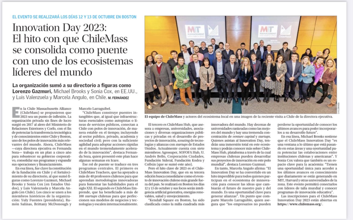 Hoy en Innovación de @ElMercurio_cl hablando de los planes a largo plazo, el nuevo directorio y el Innovation Day!