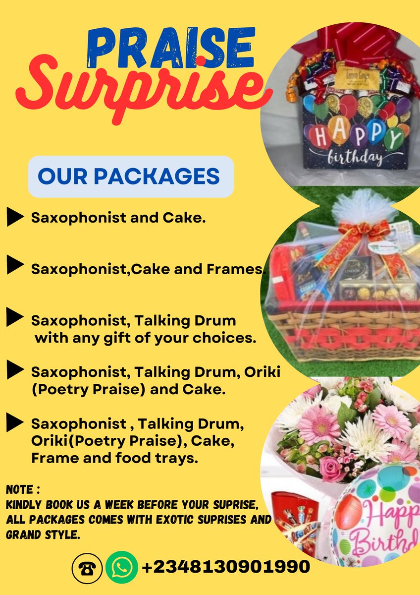 SegzyBen's tweet image. E-Flyer for A suprise Package.
#PraiseSurprises 
#SegzybenComm.
#PrintsMedia.
To make enquiries Call + WhatsApp +2348063030221.