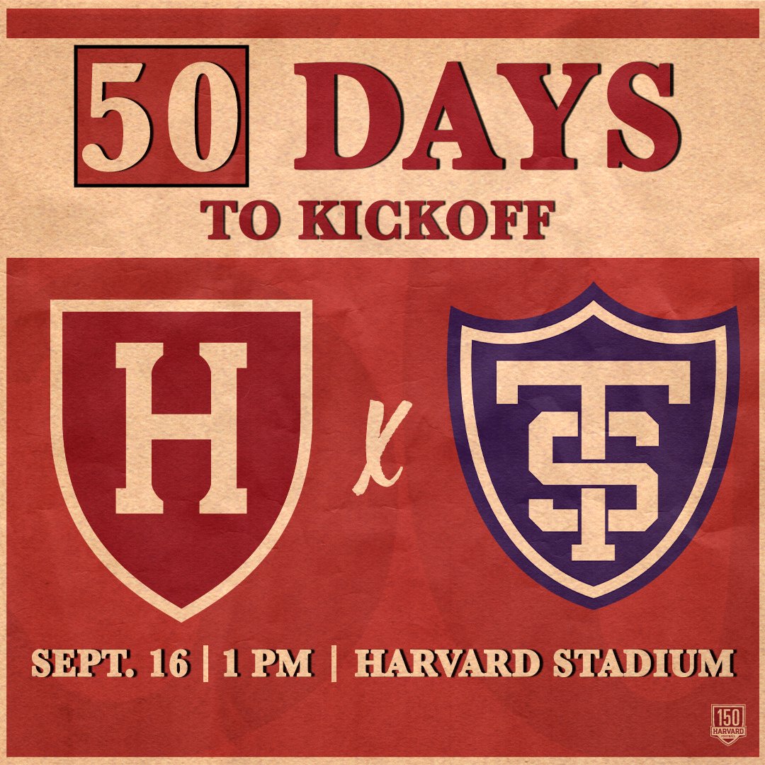 HarvardFootball's tweet photo. 5️⃣0️⃣. Days. Until. Kickoff. 👏

See You at Harvard Stadium‼️
🎟️ https://t.co/FWeraTjWqk

#GoCrimson #OneCrimson https://t.co/3UtE79U463