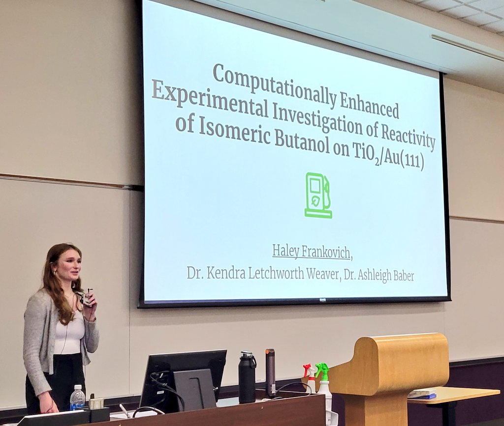 JMUChemistry's tweet photo. Haley Frankovich presents her computational research on butanol and titania https://t.co/7O00muwNRz