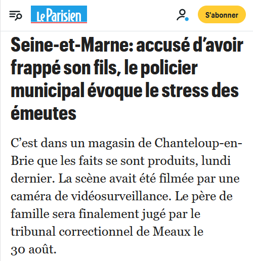ContreAttaque_'s tweet photo. Policier, il tabasse son fils de 13 ans. 20 jours d'ITT pour l'enfant.

Il avait déjà été condamné pour violences conjugales.

Sa ligne de défense ? Il était "stressé par les émeutes".

Ces gens n'ont plus aucune limite. https://t.co/BlXJQHcjv3